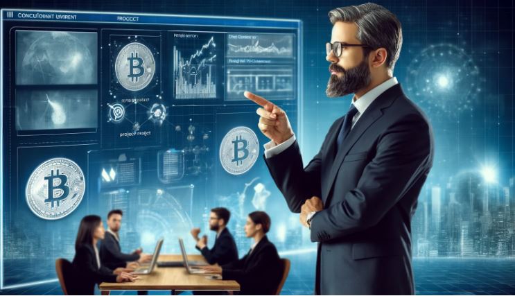 executivo olhando gráficos do bitcoin