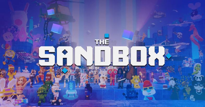 Diversos avatares do jogo The Sandbox em um fundo azul