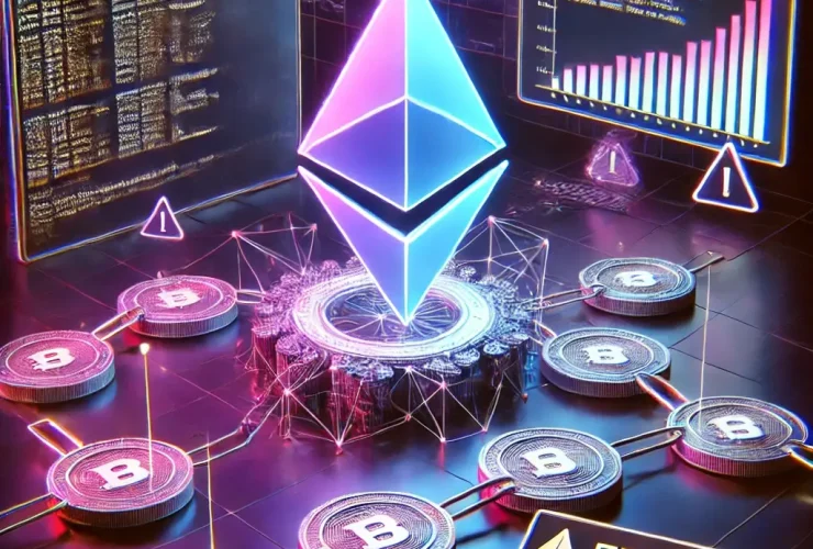 Imagem em escala de lilás e azul com o simbolo da criptomoeda Solana ao centro ligado a cadeados.