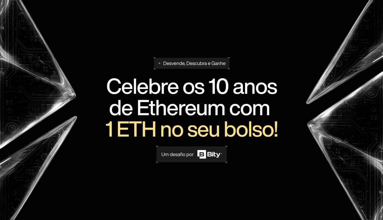 Fundo preto com o símbolo da criptomoeda Ethereum (ETH).
