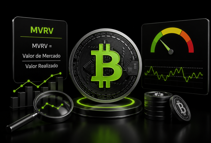 Gráfico do indicador MVRV Bitcoin mostrando ciclos de lucro e prejuízo do mercado